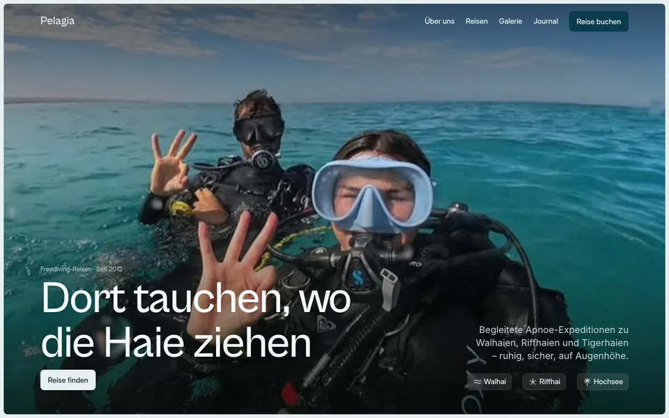 Website-Demo: Pelagia, Freediving-Reisen