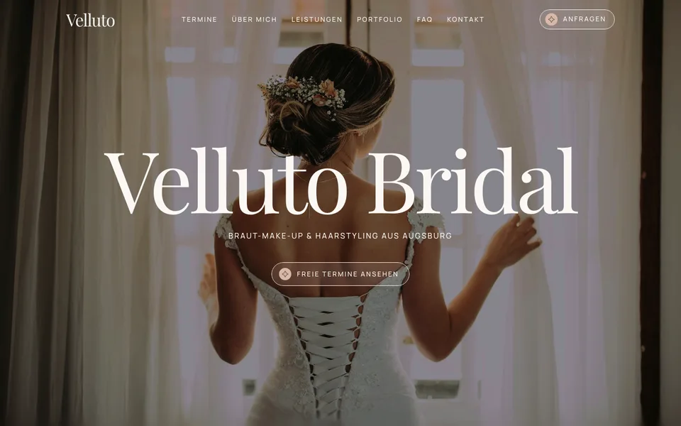 Website-Demo: Velluto Bridal, Brautstyling