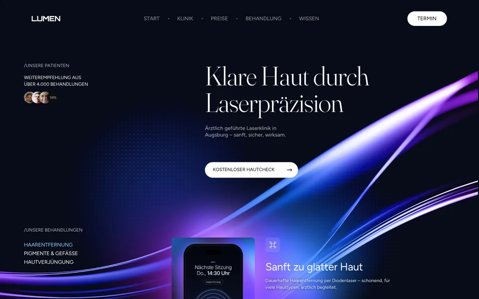 Website-Demo: Lumen, Laserklinik